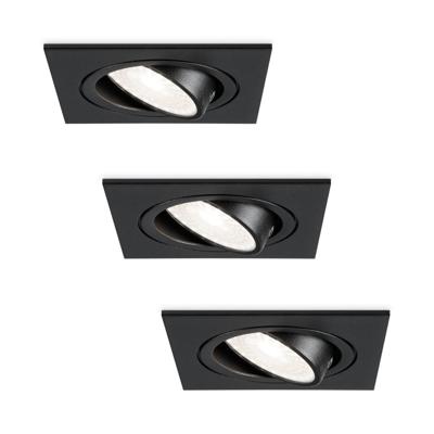 Set van 3 Mallorca LED inbouwspot - IP20 - Kantelbaar - 5 Watt 400 Lumen - 6000K Daglicht wit - GU10 - Dimbaar - Vierkant - Voor binnen - Zwart