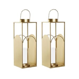 Set van 2x stuks metalen kaarsenhouders / lantaarns goud met glas 45 cm