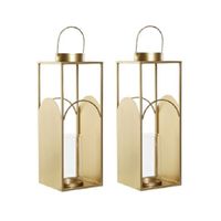 Set van 2x stuks metalen kaarsenhouders / lantaarns goud met glas 45 cm - thumbnail