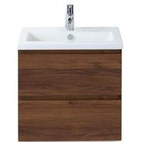 Vogue Badmeubelset 60 cm - Greeplijst in Kleur - Walnoot - Keramische Wastafel Wit 1 Kraangat