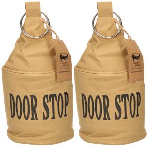 Esschert Design Deurstopper - 2x - canvas - bruin met ring - 2,7kg - 28x13 cm - deurstop