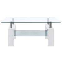 The Living Store Salontafel - gehard glas - melamine poten - 95x55x40cm - wit en transparant - thumbnail