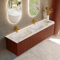 Badmeubel Mondiaz Kurve-Dlux | 175 cm cm | Meubelkleur Ruby | Wastafelkleur Glace | Solid surface | Dubbel / Links spoelbak | 2 kraangaten