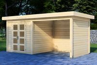 Prime Line blokhut 250x250 cm + luifel 300 cm + achterwand en zijwand- Plat dak- Onbehandeld vurenhout- Van Kooten - Van Kooten