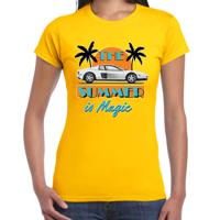 Toppers verkleed T-shirt dames - The summer is Magic - geel - Miami auto - Tropische feestkleding