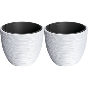 Prosperplast Plantenpot/bloempot Furu Stripes - 2x - buiten/binnen - kunststof - wit - D35 x H35 cm - Plantenpotten