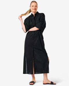 HEMA Dames Blousejurk Ilva Poplin Zwart (zwart)