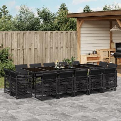 15-delige Tuinset met kussens poly rattan zwart