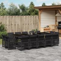 15-delige Tuinset met kussens poly rattan zwart