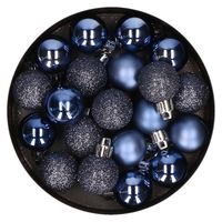 60x stuks kleine kunststof kerstballen donkerblauw 3 cm - Kerstbal - thumbnail