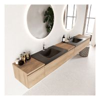 Mondiaz Bukla 280cm badmeubel met module 40 kleur washed oak 5 lades met dubbele wastafel 2 kraangaten kleur urban Mondiaz Bukla 280cm badmeubel met module 40 kleur washed oak 5 lades met dubbele wastafel 2 kraangaten kleur urban