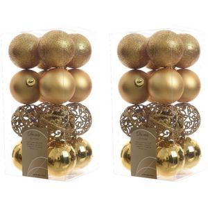 32x Kunststof kerstballen mix goud 6 cm kerstboom versiering/decoratie   -