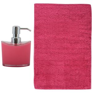 MSV badkamer droogloop mat/tapijt - Bologna - 45 x 70 cm - bijpassende kleur zeeppompje - fuchsia roze - Badmatjes
