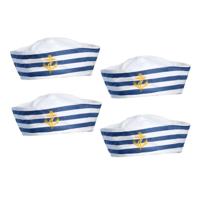 Carnaval verkleed Matroos/Matrozen hoedje - 4x - wit/blauw - voor volwassenen - Maritiem thema Carnaval verkleed Matroos/Matrozen hoedje - 4x - wit/blauw - voor volwassenen - Maritiem thema