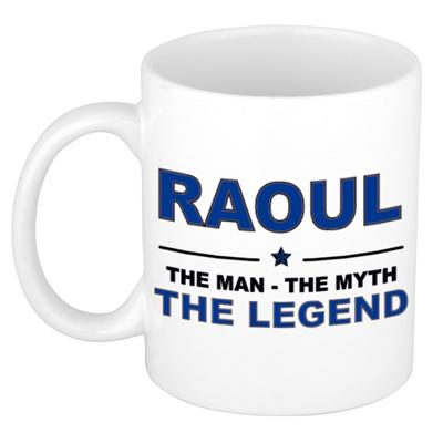 Raoul cadeau mok - man myth legend - naam koffiemok / beker - wit en blauw - 300 ml