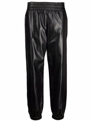 Alexander McQueen pantalon en cuir à taille élastiquée - Noir