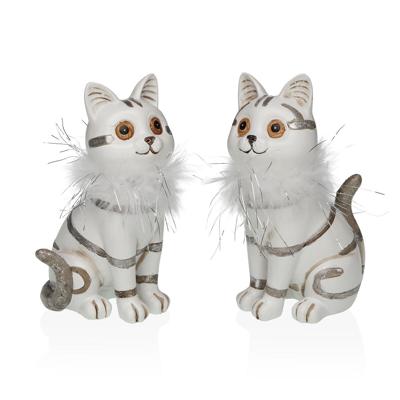 Decoratieve figuren Versa Wit Katten 7,5 X 17 X 10,5 CM Decoratieve figuren