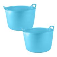 Flexibele kuip of emmer - 2x - blauw - 75 liter - stevig kunststof - 58 x 55 cm - Extra groot