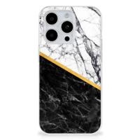 iPhone 15 Pro | TPU | Siliconen hoesje | Marmer Wit Zwart - Origineel Cadeau Man