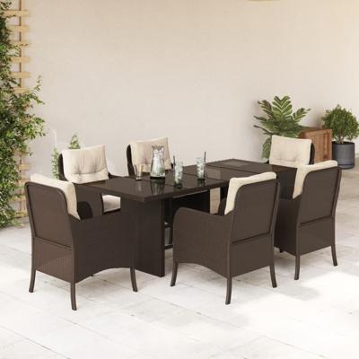 7-delige Tuinset met kussens poly rattan bruin