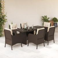 7-delige Tuinset met kussens poly rattan bruin