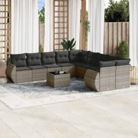 11-delige Loungeset met kussens poly rattan grijs