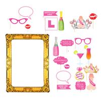 Foto props set met frame - vrijgezellenfeestje - 21-delig - photo booth - goud - party - met frame
