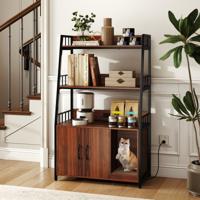 Kattenkast met Boekenplank Oplaadstation 3 Niveaus Krabmat & Ingang 80 x 40 x 132 cm Walnoot