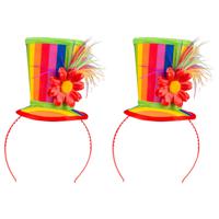 Carnaval verkleed mini hoedje voor diverse thema's - 2x - multi colour - ornamenten - diadeem - dame - thumbnail