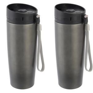 RVS Thermosbeker - Set van 2x stuks - Koffie reisbeker - Isoleerbeker - grijs - 380 ml