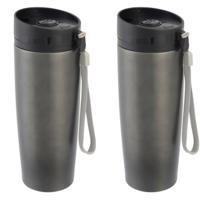 RVS Thermosbeker - Set van 2x stuks - Koffie reisbeker - Isoleerbeker - grijs - 380 ml