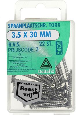 Sp.pl.schr.torx 3,5x30mm rvs 22st - Deltafix