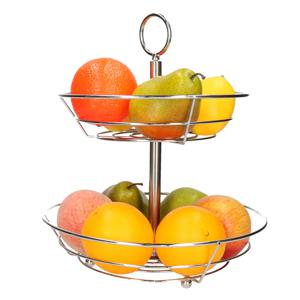 Kinvara Fruitschaal/fruitmand 2-laags - metaal - D26 x H30 cm - zilver - rond