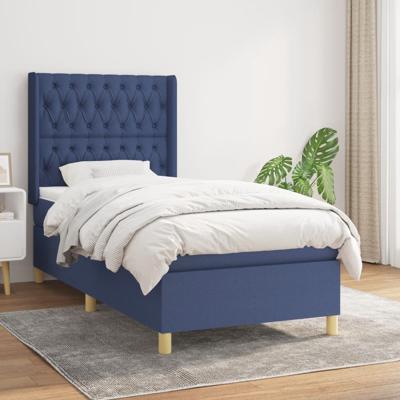 Boxspring met matras stof blauw 90x200 cm