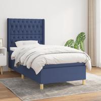 Boxspring met matras stof blauw 90x200 cm