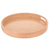 Ronde bamboe houten dienblad met handvaten 40 cm   - - thumbnail