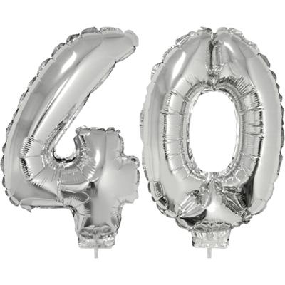 40 jaar leeftijd feestartikelen - versiering cijfers - ballonnen op stokje - van 41 cm