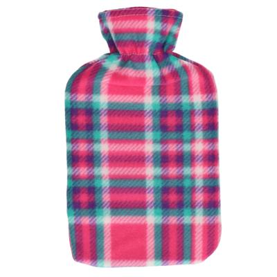 Gerimport Warmwaterkruik - fleece hoes - rood - Schotse ruit print - 1,25 liter - 35 x 18 cm