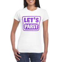 Bellatio Decorations Verkleed shirt voor dames - lets party - wit - glitter - carnaval/themafeest 2XL  - - thumbnail