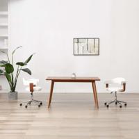 Eetkamerstoelen draaibaar 2 st gebogen hout en kunstleer wit