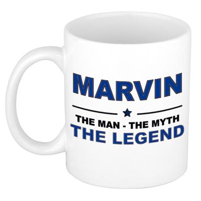 Marvin cadeau mok - man myth legend - naam koffiemok / beker - wit en blauw - 300 ml