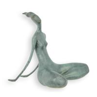 A BRONZE SCULPTURE OF A MODERN SITTING WOMAN GREEN FINISH