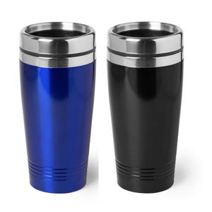 Set van 2x stuks Warmhoudbekers/warm houd bekers metallic zwart en blauw 450 ml