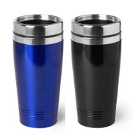 Set van 2x stuks Warmhoudbekers/warm houd bekers metallic zwart en blauw 450 ml