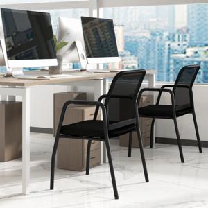 Conferentiestoelen Set van 2 Bezoekersstoelen met Armleuningen Rugleuning van Netstof en Gevoerde Zitting Bureaustoelen tot 150 kg Belastbaar