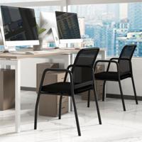 Conferentiestoelen Set van 2 Bezoekersstoelen met Armleuningen Rugleuning van Netstof en Gevoerde Zitting Bureaustoelen tot 150 kg Belastbaar