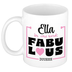 Naam mok Ella - wit - Fabulous - keramiek - 300 ml - cadeau collega beker