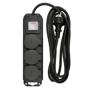Benson Stekkerdoos 3-voudig - schakelaar - waterdicht - geaard - zwart - 3m - verlengsnoer