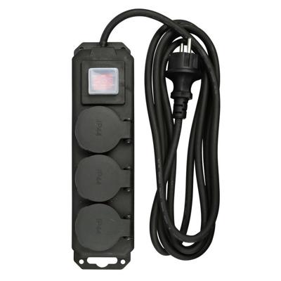 Benson Stekkerdoos 3-voudig - schakelaar - waterdicht - geaard - zwart - 3m - verlengsnoer