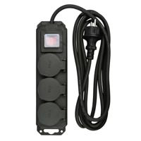 Benson Stekkerdoos 3-voudig - schakelaar - waterdicht - geaard - zwart - 3m - verlengsnoer